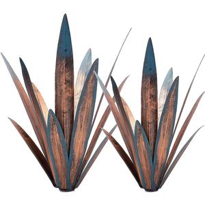 Jesokiibo 2pcs Tequila Rustic Sculpture DIY Metal Agave Plant Home Decor Rustic Hand Painted Metal Agave Garden Ornaments Outdoor Decor Figurines Home Yard Decorations Stakes Lawn Ornaments (Colourful)