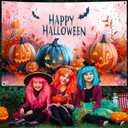 Pink Halloween Decor Happy Halloween Kids Banner, 4x6 ft Night Party Decorations, Spooky Indoor Ghost Banner (Blue Pumpkin)