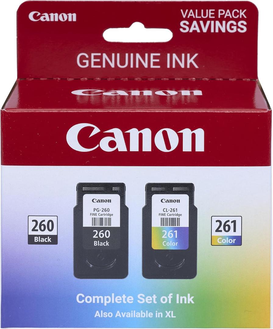 Canon PG-260 / CLI-261 Genuine Ink Value Pack (2 Cartridges), Compatible with TS5320, TR7020 | Compatible with TS5320, TR7020