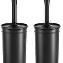 Toilet Brush and Holder 2 Pack, Toilet Bowl Brush with Extra Long Handle, Toilet Scrubber and Covered Holder, Toilet Brushes for Bathroom-Space Saving, Covered Brush, Durable, Deep Cleaning(Black)