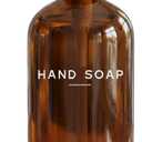 Luxury Glass Hand Soap Dispenser Bathroom Set by Brighter Barns - Refillable Liquid Hand Soap Dispenser Set for Kitchen - Gold Bathroom Decor and Accessories for Airbnb, Spa, Hotel, Gifts (Amber/Gold)