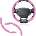 Universal Fit Carbon Fiber Steering Wheel Cover, Segmented Steering Wheel Protector, Carbon Fiber Anti-Skid Steering Wheel Cover Car Interior Accessories (2 Pcs Pink)