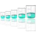 ONiLAB Glass Measuring Beaker Set 50ml 100ml 250ml 500ml 1000ml(Pack of 5) 3.3 Boro Griffin Low Form with Printed Graduation Scientific Glassware for Laboratories, Classrooms or Home Use