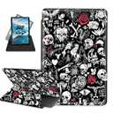 for Fire HD 10 Tablet Case (13th Generation, 2023 Released) 10.1" Multi-Angle Rotating Stand PU Leather Auto Wake/ Sleep for Amazon Kindle fire 10 case Protective Cover, Skulls Red Roses Flowers