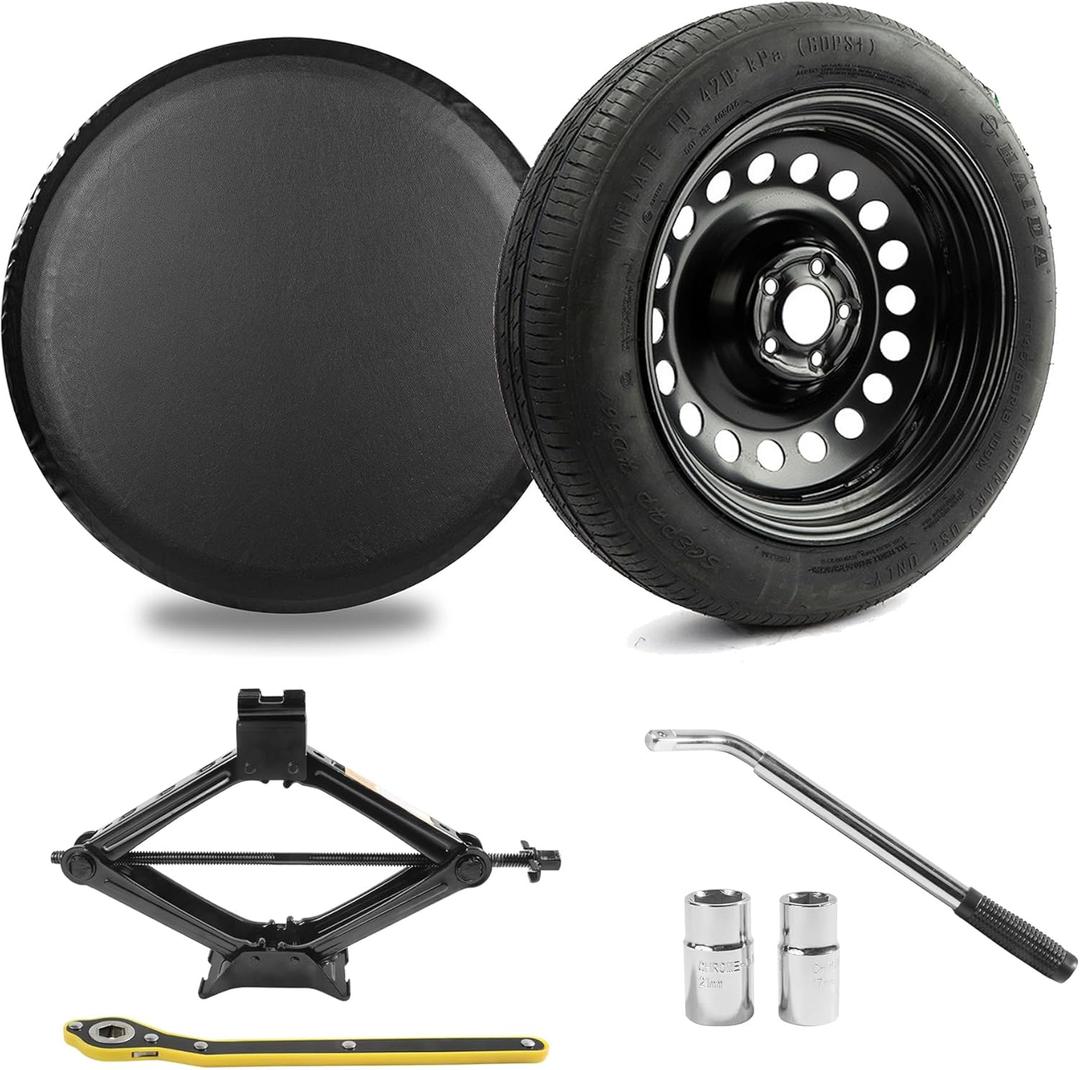 Spare Tire Kit Compatible with 2016-2025 Pacifica - Includes 18x4 Rim, 155/90R18 Spare Tire, 29 Rolling Diameter Includes car Jack kit and Spare tire Bag.
