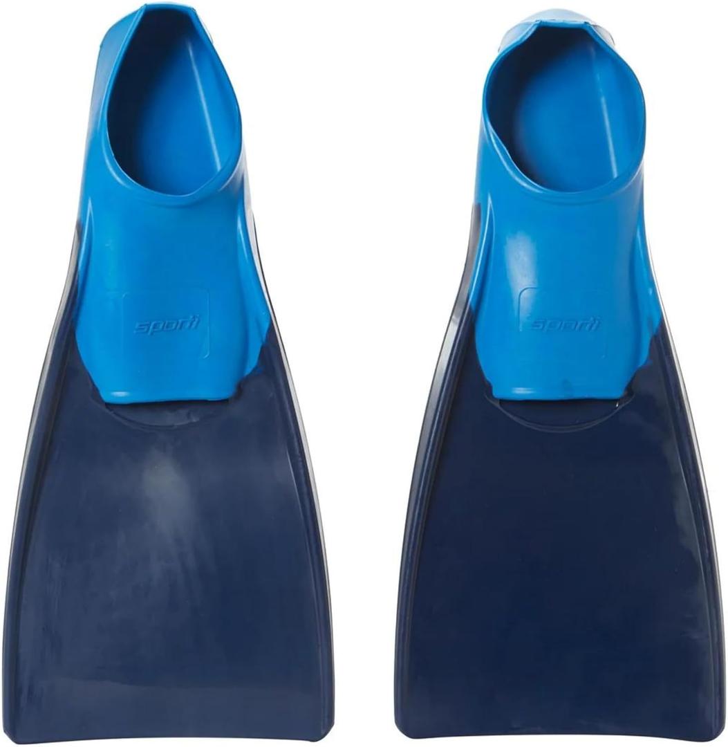 Sporti Adult-Kids Swim Fins for Pool Lap Swimming - Long Floating Fins for Swimming & Snorkeling - Swim Flippers for Training (M 7-8 / W 8-9, NavyBlue)
