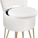 GREENSTELL Vanity Stool Chair with Storage and Folding Back, 15.7" x 15.7" x 19.5" Faux Fur Soft Ottoman for Adults, 4 Metal Legs with Anti-Slip Feet, Furry Padded Seat for Makeup, Bedroom, White