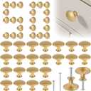 50 Pack Gold Round Cabinet Knobs 1-1/6 Inch (30mm) Drawer Knob Bulk Set/Hollow Inside/Lightweight Cabinet Rustproof Dresser Knobs with Screws Modern Decorative for Kitchen Cabinets Dresser