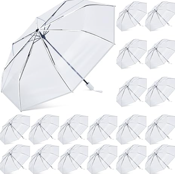 18 Pcs Clear Wedding Umbrellas Bulk Transparent Travel Umbrella Foldable Clear Umbrella Manual Open and Close Compact Folding Umbrella for Wedding Anniversary Christmas Party Favors, White trim