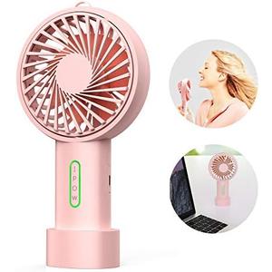IPOW Mini Handheld Fan Personal Portable Fan 3 Speed Adjustable Angle Removable Base Lanyard USB Recharging Battery Operated Small Desk Cooling Face Fan for Home Camping Disney Travel Peach Pink