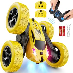 Remote Control Car,RC Car Toys for 6-12 Year Old Boys, Off Road RC Stunt Car 4WD 360 Rotating Remote Control Car for Kids, Boys Girls Gifts for Birthday, Christmas Yellow