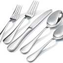 KINGSTONE 30 Piece Teardrop Silverware Set for 6, 18/10 Stainless Steel Flatware Set, Modern Design Cutlery Set for Home/Hotel/Wedding,Mirror Polished and Dishwasher Safe