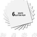 3D Puff Glitter HTV, 6-Pack 12"x10" Sheets. Iron-On Vinyl for Fabrics, Compatible with Cricut & Cameo for Easy DIY T-Shirts & Crafts. (White Glitter Puff, 12" x 10")