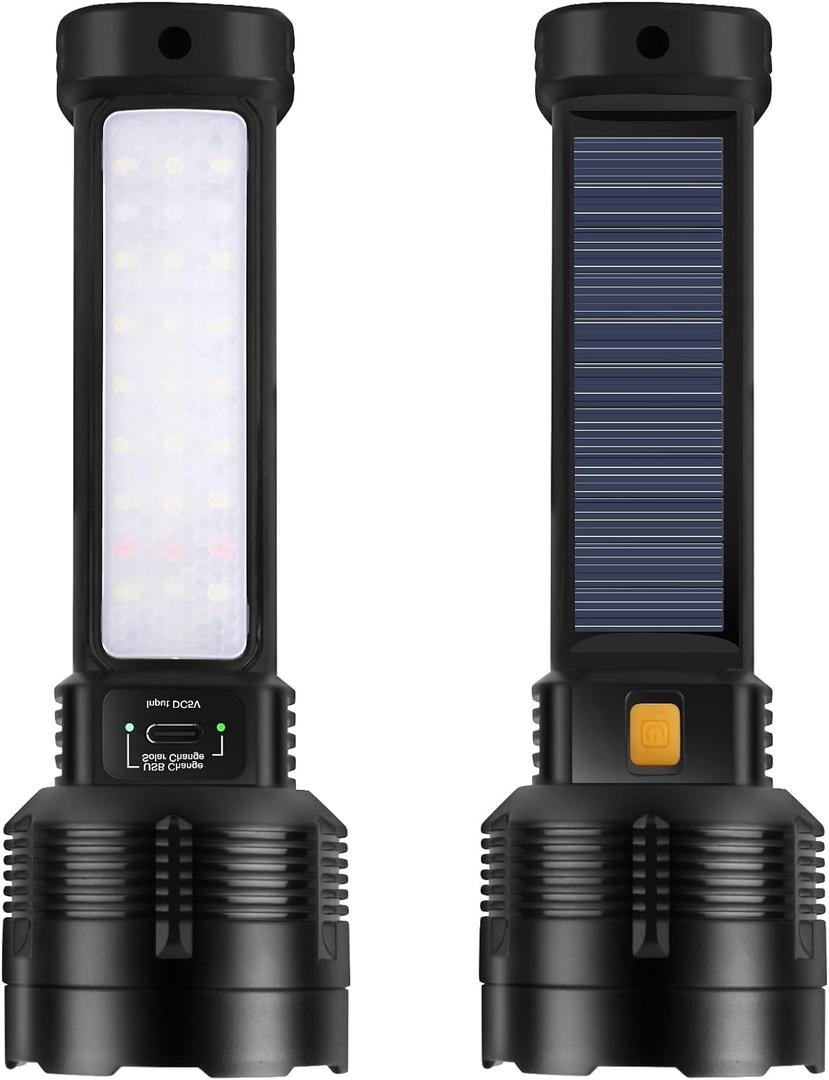 2 Pack LED Rechargeable Flashlight - 20000 Lumens Super Bright Tactical Flash Light, Compact & Waterproof, Long-Lasting Battery, Solar Flashlights for Home, Camping,Hiking, Emergencies, Adventures