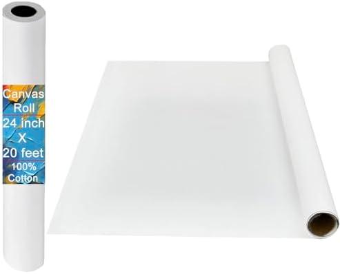 Canvases for Painting, 24 Inch x 20 Feet 100% Cotton Large Canvas Roll for Painting, Blank Oil Painting Canvas Paper Roll for Artist Quality for Acrylic, Pouring Watercolor & Oil Painting