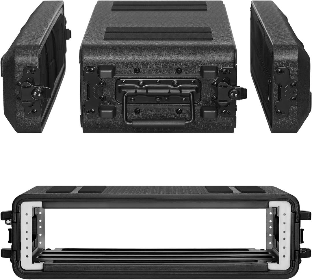 2U Rack Case Shallow 12" Depth, 19" Rackmount Flight Cases Easy Installation Portable Carry Watertight Dust Proof 2 Space Shockproof Mount Racks with Microphone Compartments Space Saving