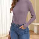 ATHMILE Women's 2026 Fall Long Sleeve Pullover Ribbed Knit Sweater Low Mock Neck Slim Fit Basic Casual Tee Tops (S)