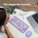 Perixx PERIDUO-713PP Wireless Mini Keyboard and Mouse Combo - Retro Round Key Caps - Pastel Purple - US English Layout