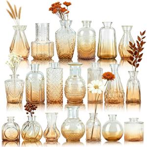 Der Rose Amber Glass Bud Vases Set of 20, Small Bud Vases for Flowers, Rustic Wedding Centerpieces and Home Decor
