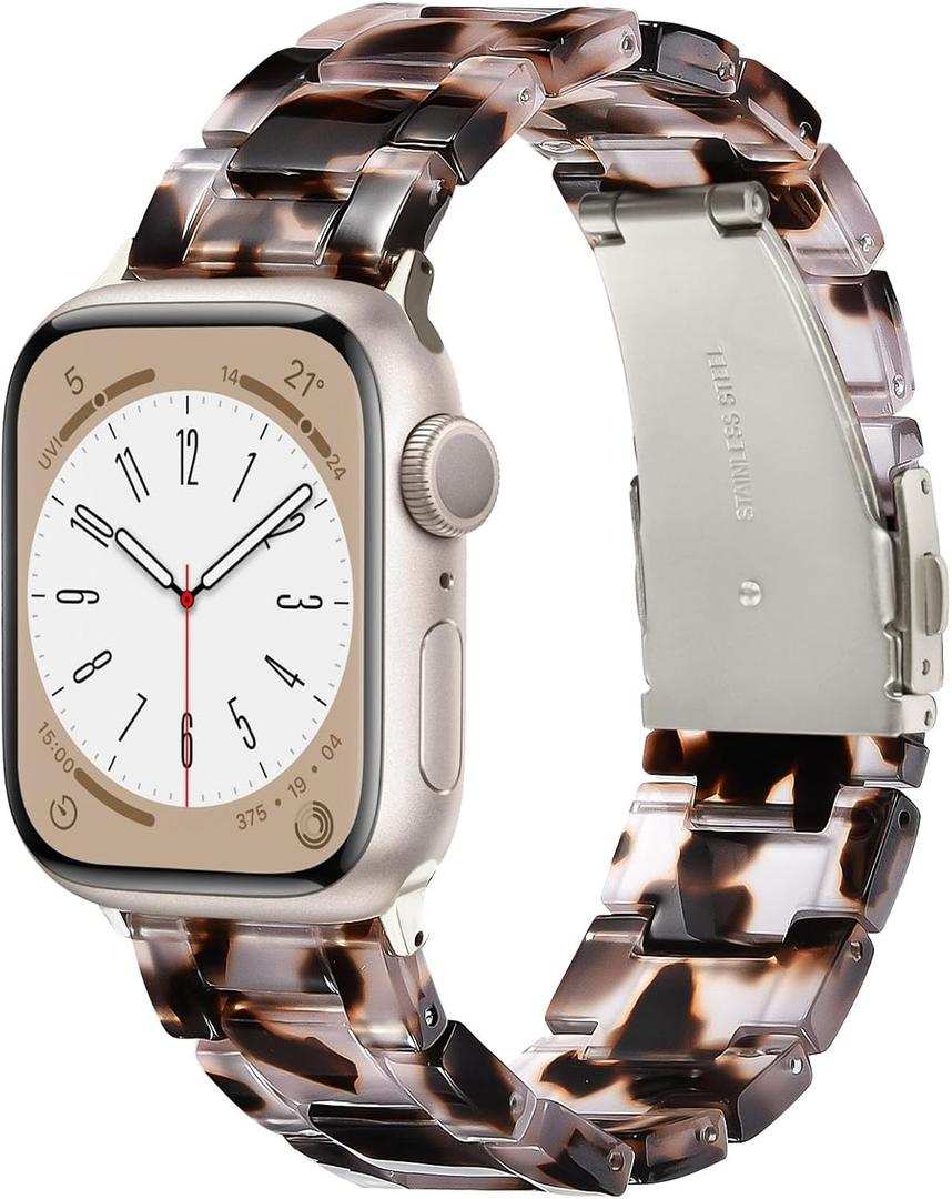 V-MORO Resin Bands Compatible with Apple Watch Series 11/10/9/8/7 Band 45mm/46mm/44mm/42mm Starlight Buckle Lightweight Fashion Strap Bracelet for iwatch Series SE/6/5/4/3/2/1 Women Men,Clear