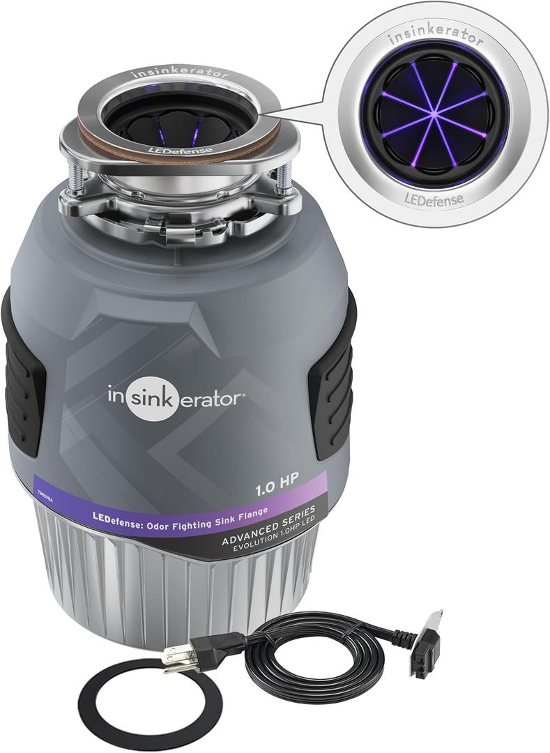 INSINKERATOR Evolution 1.0HP LED Garbage Disposal, Advanced Series Continuous Feed Food Waste Disposer with Antimicrobial LED Accessory Garbage Disposal Flange