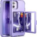 WeLoveCase for iPhone 11 Wallet Case for Women Defender Credit Card Holder Cover with Hidden Mirror Three Layer Shockproof Heavy Duty Protection All-Round Protective Case for iPhone 11 Light Purple