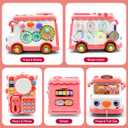 Baby Bus Toy for 1 Year Old Girl Gifts, Montessori Musical Bus Toy for Baby 12-18 Months, Baby Piano Drums for Toddlers 1-3, Shape Sort Toys 1st Birthday Gifts for Girls, 10.24 x 7.6 x 7.4 inches