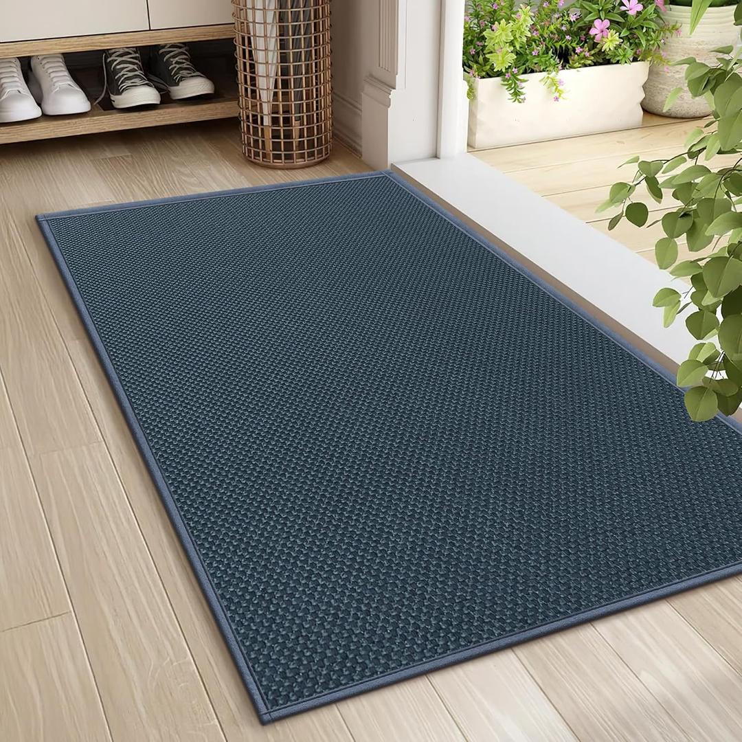 LEKEEPGO Door Mat 24"x36", Non Slip Door Mat Indoor Entrance, Rubber Backing Front Indoor Doormat Washable Absorbent Low-Profile Entryway Entry Resist Dirt Inside Door Mats, Cyan Blue