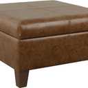 Homepop Home Decor | K2380-YDQY-2 | Luxury Large Faux Leather Square Storage Ottoman | Ottoman with Storage for Living Room & Bedroom, Brown (Light Brown)