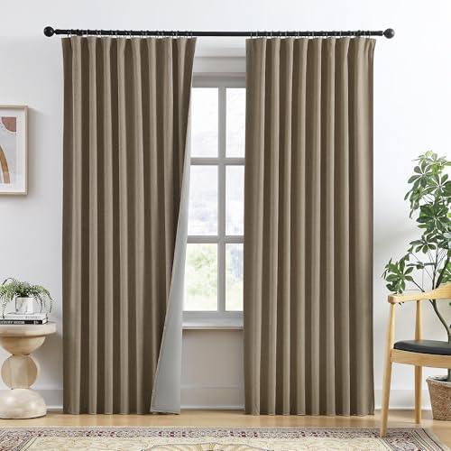 94 Inch Long Blackout Curtains 2 Panels Set Linen Brown,Linen Back Tab Pleated Look Drapes with Hooks,Light Blocking Modern Stylish Curtains for Bedroom Living Room,W50xL94 in Length,Linen