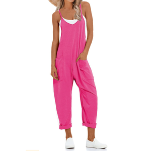 Lentta Women's Causal Jumpsuits V Neck Sleeveless Harem Overalls Stretchy Adjustable Strap Romper with Pockets Size S