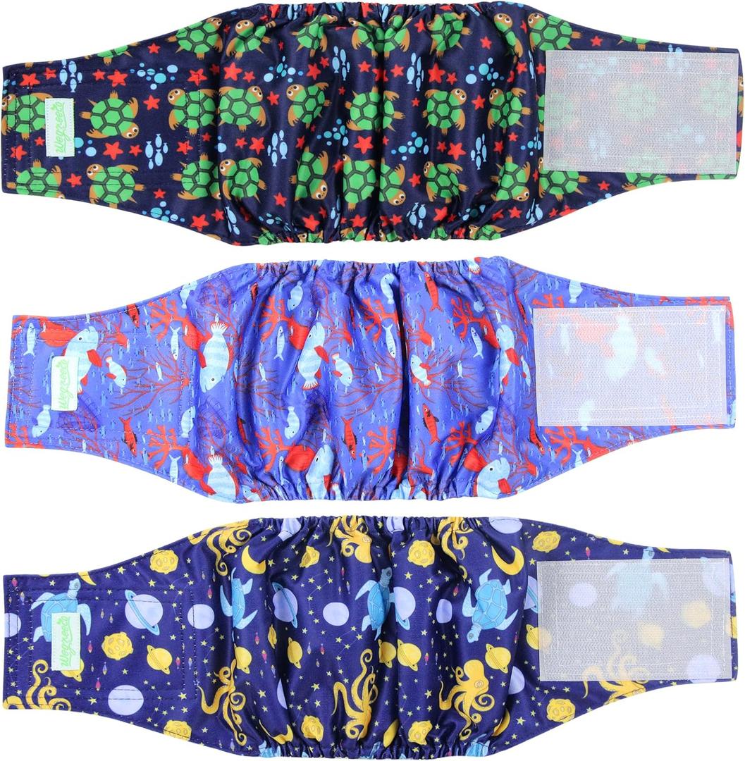 wegreeco Washable Male Dog Belly Band (Stylish Pattern)- Pack of 3 - Washable Male Dog Belly Wrap, Dog Diapers Male (Turtle, S) (Small (11" to 14"))