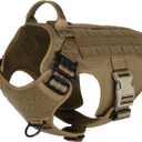 ICEFANG Tactical Dog Harness,Large Size, 2X Metal Buckle,Working Dog MOLLE Vest with Handle,No Pulling Front Leash Clip,Hook and Loop Panel (Large (Pack of 1), Brown)