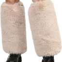 LA CARRIE Women Fuzzy Faux Fur Leg Warmers Fluffy Winter Long Foot Cuffs Furry Boot Socks (One Size, Apricot)