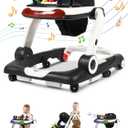 Music and Lights Baby Walker with Wheels, 6 in 1 Baby Activity Center w/Ergonomic backrest Design, Baby Walkers for Boys w/Foot Pads, Music Bouncer Walkers for Boys Girls Babies 6-18 Months, Black