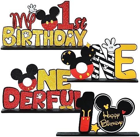 TONIFUL Mouse 1st Birthday Party Supplies 1st Table Centerpieces - Red Mouse Theme Design and Sturdy Wooden for One Year Old Birthday Party Favors 1st Birthday Party Decorations (2 Pcs)