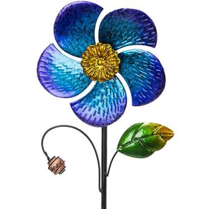 Viveta Wind Spinner with Metal Stake, 28.7 inches Outdoor Garden Pinwheels Spinners Blue Flower Shape Design for Yard Lawn Patio Decor