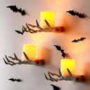 Tuanse 6 Pcs Halloween Skeleton Wall Decorations 3 Witch's Hand Wall Mounted Creepy Hands 3 Lighted Candles 3D Black Spooky Bats Double-Sided Tape for Gothic Halloween Indoor Home Decoration