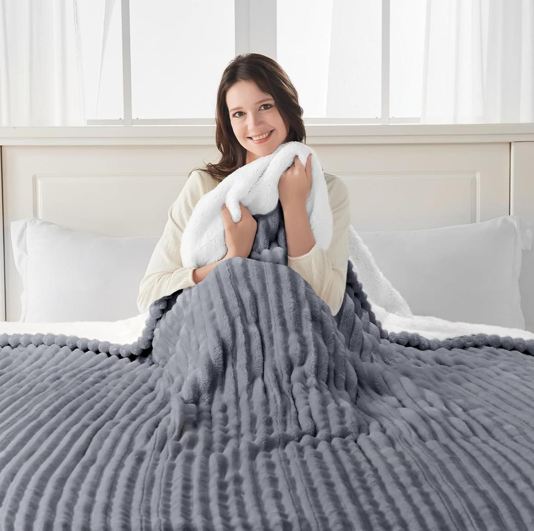 SEALY Electric Blanket Queen Size, Soft Ribbed Flannel to Sherpa Reversible Heated Blanket with Dual Control 10 Heat Settings & 1 to 12 Hours Auto-Off 84"x90" Machine Washable,