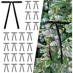 2 x 24 Pcs Black Velvet Bows Ornaments for Christmas Tree, Vintage Rustic Elegant Velvet Christmas Bows Tree Decorations, Indoor Home Decor for Wreath Mantle Gift Wrap Holiday Decor, 3/8'' W, 5 * 7 inch