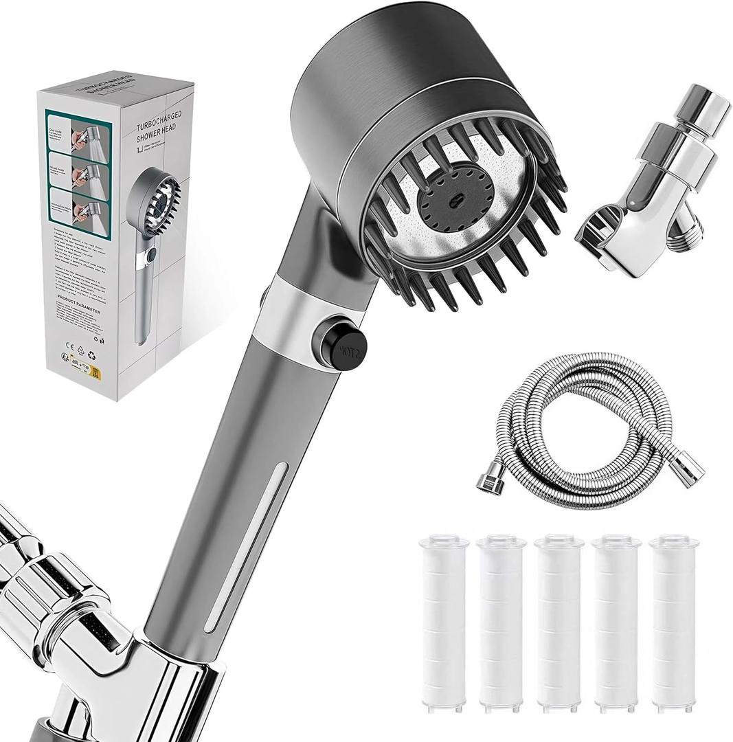 Filtered Shower Head with Handheld, High Pressure Shower Heads 3 Spray Modes with ON/OFF Swith, Ion Drops ShowerHead with Hose, Power Wash for Hard Water, Detachable Shower head with Filters