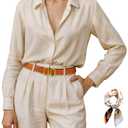 Giomos Women's Leather Belt for Jeans, Dress, Pants & Formal Outfits, Ladies Trendy Reversible Design Belt with Gold Buckle, Black & Orange with scarf