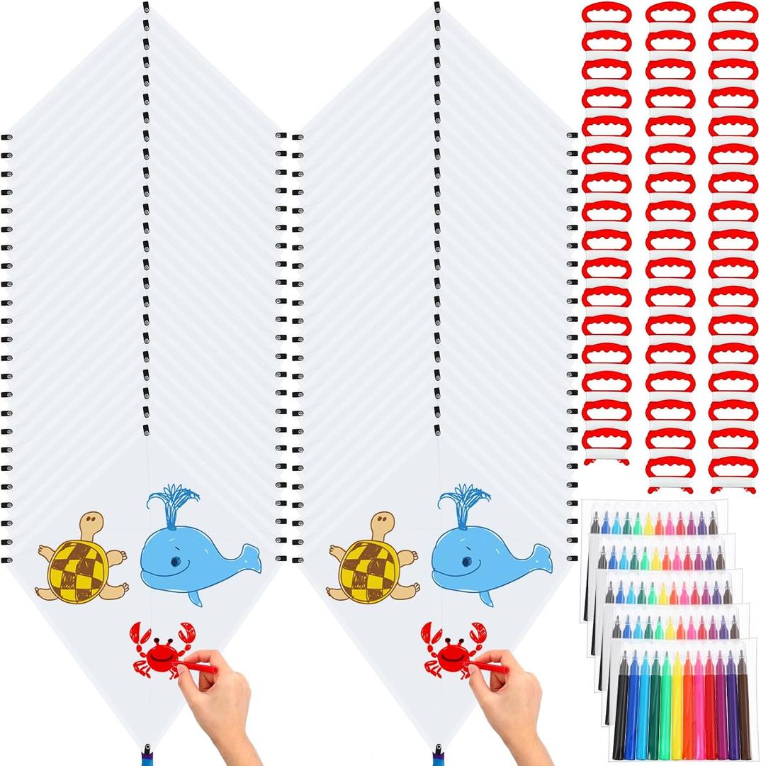 Libima 100 DIY Blank Kites for Kids Bulk Large Kite Making Kit Easy to Fly Set Party with Watercolor Pens and String Decorating Coloring Party Set for Craft Outdoor Games (Rhombus)