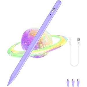 Stylus Pen for Android/iOS Tablet,Tablet Pencil with Pom Tip Rechargeable Active Stylus Pen for iPhone/Samsung/XiaoMi/Huawei/Vivo/Lenovo And Other Android Smartphones And Tablets-Purple