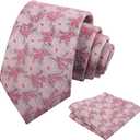 Alizeal Mens 3.15'' Maple Leaf Pattern Necktie Set | Plant Printed Hanky Perfect for Weddings Business Daily Wear (Pink)