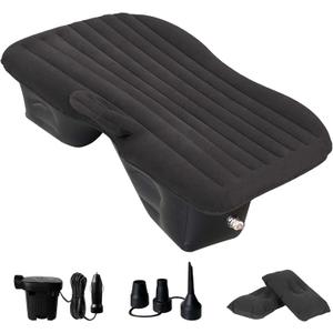 SUV Air Mattress Thickened and Double-Sided Flocking Travel Mattress,Inflatable Car Mattress with Electric Air Pump and 2 Pillows,Car Sleeping Bed for Home, Outdoor and Travel(Black)(02), Full
