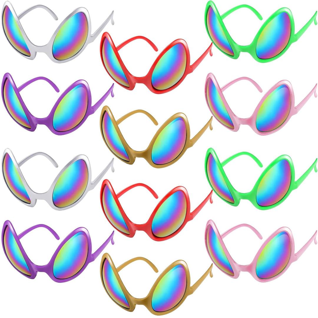 Bencailor 12 Pack Halloween Alien Glasses with Lenses Funny Glasses for Alien Costume Accessories Halloween Night Party Favor(Red)