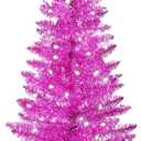 4ft Artificial Full Pink Christmas Tree with Separate Lights, Not Pre-lit Mini Pink Tinsel Pine Christmas Tree, 50 Lights, Small Xmas Tree for Home, Office, Party Decoration, Indoor