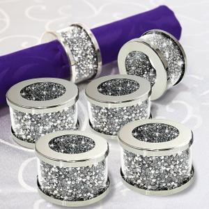 Crystal Glass Napkin Holder Silver Diamond Napkin Rings Pack of 6 Pieces, Glam Crushed Diamond Table Settings Bling Serviette Buckles Cloth Holder