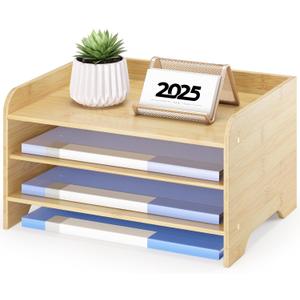 Desk File Organizer 4-Tier Desktop Paper Mail Organizer Document Holder for Home Office Supplies, Office Desk Accessories & Workspace (Nature)